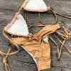 Solid Bikini Sexy Swimsuit Halter Swimwear Bathing Suit Women Bling Sequin Set Beach Wear Drop Monokini Glitter 210629