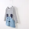 Liefde DDM MEISJES JURKEN Kinderkleding Leuke Meisje Sweet Animal Models Stitching Stripe Splice Jurk 210715