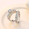 Anéis de cluster S925 Sliver Cor Diamond Ring Set Fashion Bizuteria Anillos Marca De Casamento Conjuntos 925 Jóias Para As Mulheres