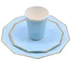 24pcs / 세트 그린 핑크 블루 종이 접시 컵 일회용 식기 결혼 생일 파티에 대 한 설정 베이비 샤워 용품 골드 장식 210925