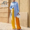 Calças femininas capris mulher mulher reta verão solto laranja-amarelo causal larga perna longa senhoras ruas