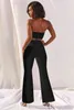 Women Sets Sexy Pants Strapless Short Crop Top With High Waist Long Flare Two Piece And Autumn 210524