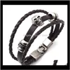 Bracelet livraison directe 2021 Vintage hommes mode cuir noir squelette crâne bracelets porte-bonheur bracelets bijoux mâle multicouche main corde Pulseira