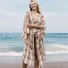 Sexy Biquíni Cover-Ups Algodão Túnica Boho Impresso Verão Praia Vestido Mulheres Elegantes Plus Size Wear Swess Suit Tever Cobertura Up Q1107 210420