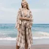 Sexy Bikini Cover-ups Cotton Tunic Boho Printed Summer Beach Dress Elegant Women Plus Size Wear Swim Suit Cover Up Q1107 210420