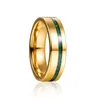 Trouwringen 6mm Goud Kleur Gepolijst Ingelegde Malachiet Tungsten Stalen Ring voor Mannen Groove Carbon Engagement