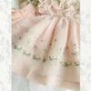 在庫の女の子ピンクの刺繍の花オガン糸ブティックドレスフリルスリーブベビービンテージスペインのドレス210615