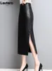 تنورات Lautaro Long Black Pencil Leather Skirt Women with Side Slit High Weist بالإضافة إلى حجم MIDI FAUX لـ 4XL 5XL 6XL