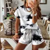 Vrouwen Trainingspakken Tie-Dye Print Shorts Suits Zomer O-hals Korte Mouw Casual Vrouwelijke T-shirts Pak 2021 Trekkoord Zakken dames Sets