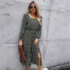 Foridol bloemenprint boho maxi lange winter jurk vrouwen kleding vintage vierkante kraag A-lijn jurk chic lange mouw jurk 210415