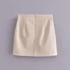 Beige PU Leather Mini Skirt Women Sexy Split Skirts Faldas Fashion Jupe 210421
