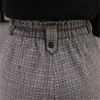 Aleegantmis Casual Xadrez Escritório Lady Calças de Lã Mulheres Quente Elástica Elástica Cintura Harem Feminino Botão Ol Calças Reta 210607