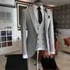 Fashion Casual Light Grey Men Suits For Wedding Groom Tuxedo 3 Piece Set Custom Made Man Jacka White Vest Mens Men's Blazers