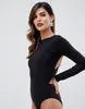 Free Chic Women's Long Sleeve Halter Backless Jumpsuit Sexy Black Bodycon Elegant Ladies Top 210524
