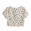 Vuwwyv vit blommig print grödor topp kvinnor sommar mode high street kvinna blouses kort ärm front knappar damer toppar 210430