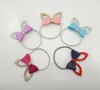 30pcs Fashion Glitter Cute Bunny Bow Girls Elastic Hair Bands Solid Kawaii Rabbit Ears Rubber Gum Rope Headwear