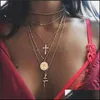 Pendant Necklaces & Pendants Jewelry Collier Chain Necklace Mtilayer Moon Stainless Steel Disc Gold For Women Trend Female Collar Drop Deliv