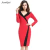 Women Dress Fashion Spring 2021 V-neck Long Sleeve Plus Size Patchwork Physical Party Cocktail Business Dresses Casual