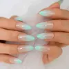 Valse nagels amandelnagels pers op nep ombre middelgrote lengte glanzende valse Franse tips Light Lake Green Acrylic Art 24 PC 220225