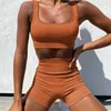 Women Yoga Sets U Collar Bra Sport Set High Waist Shorts Female Workout Running Suit For Fitness Seamless Sportwear 210821