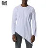 Onregelmatige HEM Heren T-shirts Volledige mouw Effen eenvoud O-hals Pullover Geometry Streetwear Camisetas Plus Size 2XL 210524