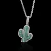 Mode Cactus Pendentif Collier Hip Hop pour Hommes Femmes Bas Solide Colliers Cuivre Zircon Incrusté Véritable Plaqué Or Bijoux