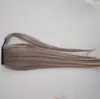 긴 직선 포니 테일 확장 회색 포장 조랑말 꼬리 인간의 머리카락 확장 클립 여성을위한 퍼프 헤어 피스 클립