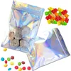 100pcs/lot Aluminum Foil Zipper Bag Resealable Plastic Retail Packaging Bags Holographic Smell Proof Package Pouch for Food Storage
