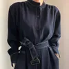 Surmiitro Kore Tarzı Chic Uzun Elbise Kadınlar Zarif Tek Göğüslü Uzun Kollu Ofis Bayan Midi Elbise Kadın Trençkot 210712