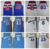 Mens Vintage 2003-2004 Gilbert Arenas #0 Bullets 농구 유니폼 23 Michael Jodan 블루 화이트 레트로 스티치 셔츠 S-XXL