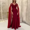 Bourgondië Arabische Avondjurken Crystal Kralen Mermaid Lange Mouwen Elegante Formele Prom Jurk Plus Size Vrouwen Partij Jassen Robe De 198M