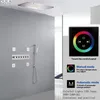 Geborstelde LED-regendouchesysteemset 28x17 inch Grote badkamer Waterval Regenval en thermostatische berichtensproeier Body Jets Multifuncties werken samen