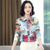 Korean Fashion Silk Women Blouses Satin Long Sleeve Shirts Pattern Office Lady Blusas Largas Plus Size XXXL s Tops 210531