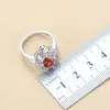 Högsta kvalitet röda granat brud smycken uppsättningar för kvinnor silver färg trendig kostym 3-stycke set h1022