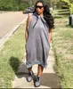 Gris Femme Robes D'été Recommander Style Lâche Vintage Casual Hoodies Boho Midi Robe Streetwear En Gros 210525