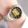Luxo diamante masculino relógio mecânico ouro e prata aço inoxidável negócios relógio automático à prova dwaterproof água relógio de pulso para homem