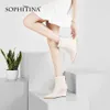 Sophitina Sexy Puntschoen Laarzen Hoge Kwaliteit Lederen Fashion Design Rits Solid Shoes Wiggen Enkellaarzen Po258 210513