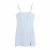 Tatlı Kadınlar Kare Yaka A-line Elbise Yaz Moda Bayanlar İngiltere Stil Kadın Dokulu Mini Kayış 210515