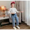 Sweet Kids Jeans Girls Pants Asymmetry Pearl slit wide-leg jeans Children Clothes For 3 4 5 6 7 8 9 10 11 12 13 Years Girl1 643 Y2