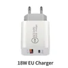 Universal 18W 20W PD Wall Charger Snel opladen Power Adapter Type C USB US UK EU AU Plug Mobiele Telefoon Laders met retailpakket
