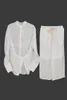 夏の女性の服ラウンドネックフルスリーブオーガンザ偽の絹織物シングルブレストシャツと長さのパンツセットWP917 210421