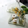 Kitchen Storage & Organization Multifunction Glass Mirror Tray Gold Metal Edge Red Wine Plate Decorating Cake Tools Home Decoration