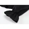Женские черные блузки Топы Летняя стойка воротник драпированный ретро фонарик с длинным рукавом модные рубашки женские рыхлые корейские блюса 210417