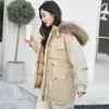 Giacca da donna inverno grande cappotto in pelliccia naturale cappotto giù cappotto spesso caldo safari stile 60% bianco anatra parka outwear 210430