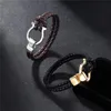 High Quality Men Jewelry Punk Black Braided Geunine Leather Bracelet Stainless Steel Anchor Buckle Fashion Bangles Charm Bracelets