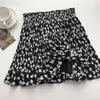 Sommar mini kjolar kvinnor koreanska stil vintage leopard estetisk hög midja pläterad kjol kvinnlig shorts foder 210421