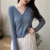 Jesienna dziewiarska Kartaczka V-Neck Krótki Sweter zewnętrzny Kobieta Długi Rękaw Retro Kurtka Koreańska wersja 210514