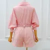 Outono moda mulheres conjunto rosa jaqueta solta cintura alta shorts 2 dois peças casuais festa feminina streetwear calças terno 210527