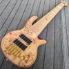 Fod Spalted Maple Top Natural Ash Body 6 Saiten E-Bass Aktive Drähte 9V Batteriekasten