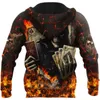 Mäns Hoodies Sweatshirts Poker Skulls på den röda elden 3d tryckta hoodie män Sweatshirt Unisex Streetwear Zip Pullover Casual Jacket Track